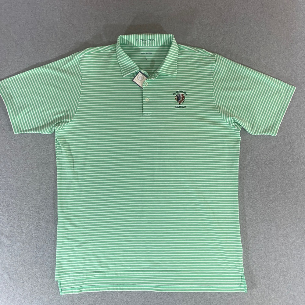 B. Draddy Mens Sunnehanna Amateur Golf Polo Shirt Green White Striped Large